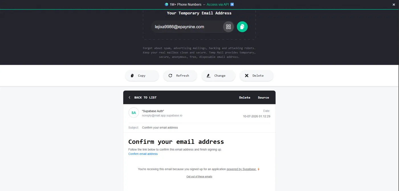 Supabase confirmation email for authentication