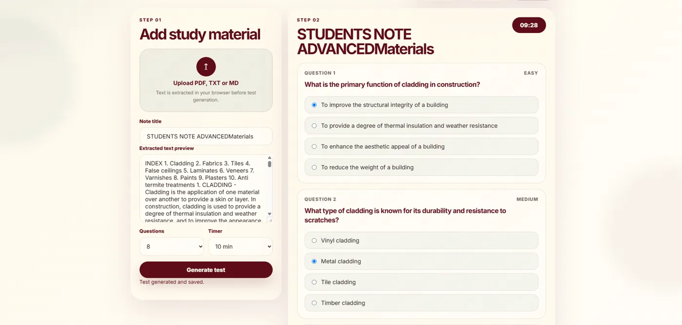 Step 02: Timed quiz interface showing questions and options